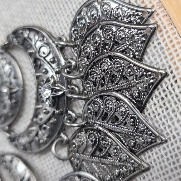 Vintage silver tone, big size leaves, details earrings - Picture 4 of 8